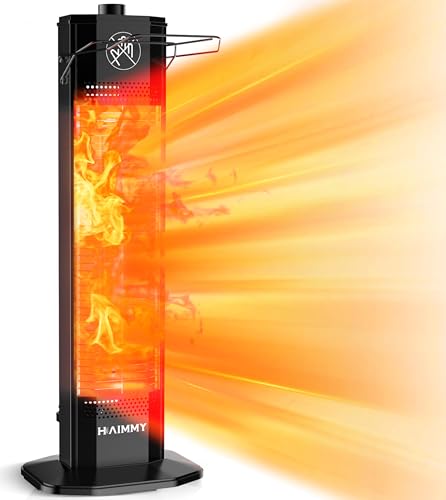 Outdoor Electric Patio Heater, Haimmy 27- inch Outdoor Electric Patio Heater, 1200W Instant Heating, 2 Heat Levels, Tip-Over & Overheat Protection, IPX5 Waterproof Tower Space Heater