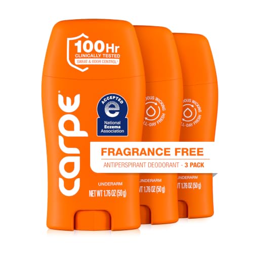 Image of Carpe Underarm Antiperspirant Deodorant for Men and Women - 100 Hour Sweat & Odor Control - Antiperspirant Deodorant for Sensitive Skin - Fragrance Free - 3 Pack