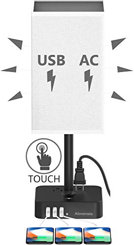 Alimentata Touch Control Bedside Table Lamp with 3 USB Charging Port and 2