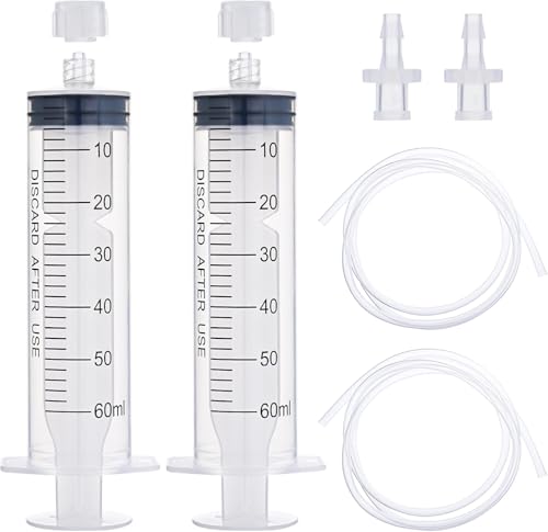 2 Stück 60ml Spritze mit Schlauch Luer Lock PlastikSpritze Ohne Nadel Wiederverwendba Große Kapazität Spritze für Wissenschaftlich Labore Tier Measuring Liquids und Feine Dosierungen