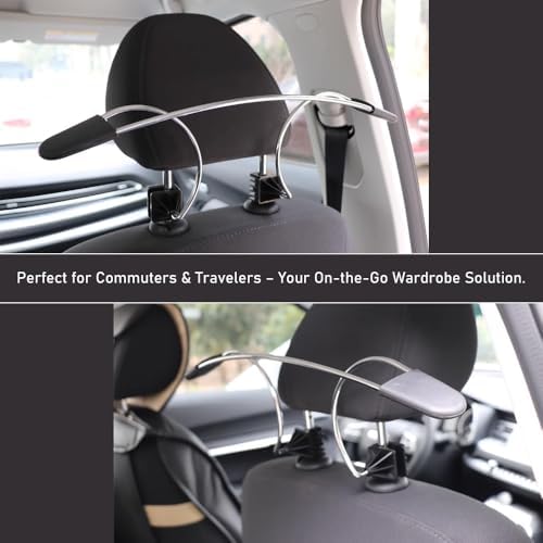 Metal Adjustable Car Coat Hanger, Stainless Steel Seat Hanger Clothes Holder for Suits Shirts Jackets (Black)