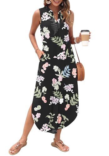 Image of AUSELILY Womens Summer Casual Maxi Dresses 2026 Sleeveless Long Beach Dresses V Neck Loose Sundresses with Side Split Pockets