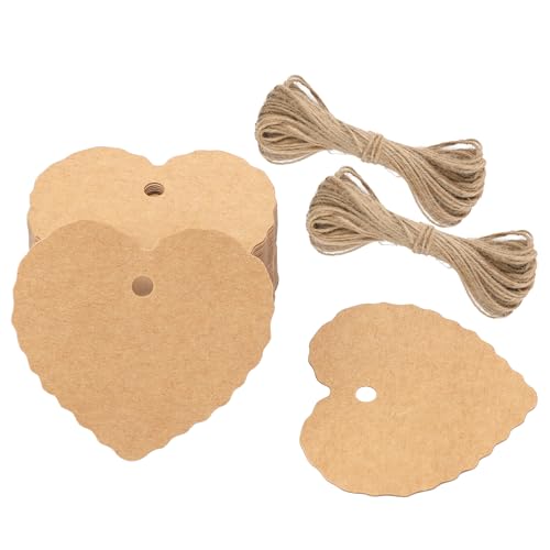G2PLUS Kraft Paper Gift Tags with String 100PCS Heart Gift Tags Brown Blank Hang Tag Valentines Heart Shaped Name Label Tag for Present Wrapping Valentine Wedding Party Favors Mothers Day