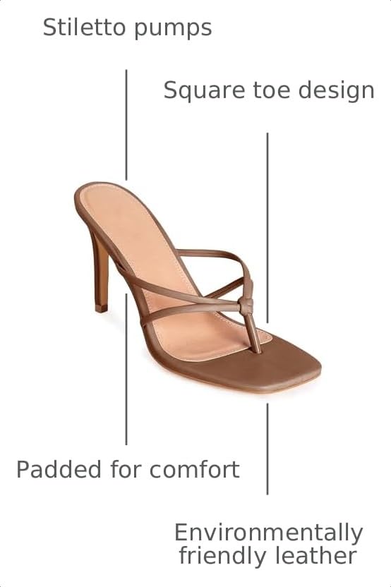 Image of Coutgo Womens Heeled Sandals Strappy Square Toe Flip Flops Fashion Thong Slip on Stiletto Sandals