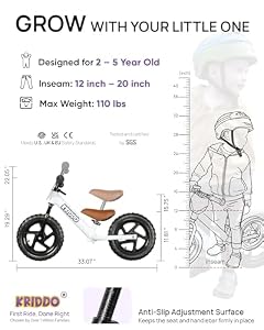 KRIDDO Toddler Balance Bike 2 Year Old, Gift for 2-3 Boys Girls, Adjustable — photo 3 of 6
