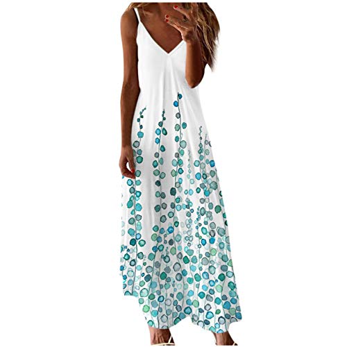 Pacoco Women's Deep V-Neck Casual Loose Dress Summer Backless Floral Print Maxi Dress for Beach Party Cami Maxi Dresses Summer Casual Dress Beach Party Sundress Green
