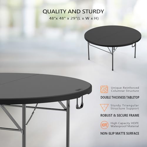 Table Ronde Pliante de 152 cm Noire Facile à Transporter