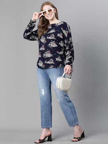 Image of oxolloxo Women Polka Print Round Neck Long Sleeve Top