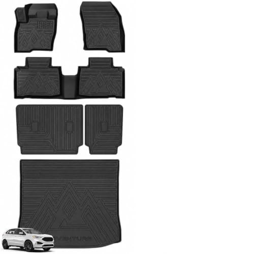 T TGBROS Floor Mats for Ford Edge 2015-2026 All Weather Custom Fit TPE Floor Liners with Cargo Liner & Back Seat Protectors Full Set 6PCS