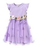 PATPAT Girl's Tulle Dress Tutu Party Birthday Poster Formal Fancy Flower Princess Dresses Purple 4-5 Years