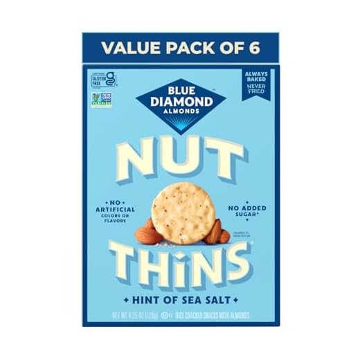 Blue Diamond Almonds Nut Thins Gluten Free Cracker Crisps, Hint of Sea Salt, 4.25 Ounce Boxes (Pack of 6)