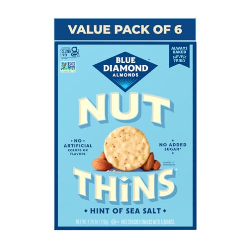Blue Diamond Almonds Nut Thins Gluten Free Cracker Crisps, Hint of Sea Salt, 4.25 Oz Boxes (Pack of 6)