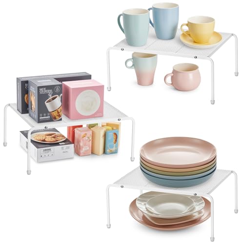 QIWODE Lot de 3 étagères de rangement pour placard de cuisine, étagère en métal pour épices, assiettes, bocaux, tasses, support de rangement avec...