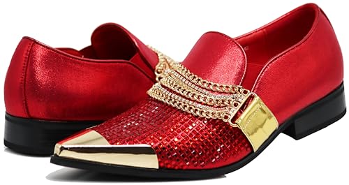 Image of Enzo Romeo Crisino Men Rhinestone Chrome Toe Suede Pointy Buckle Dress Loafer Slip On Shoes