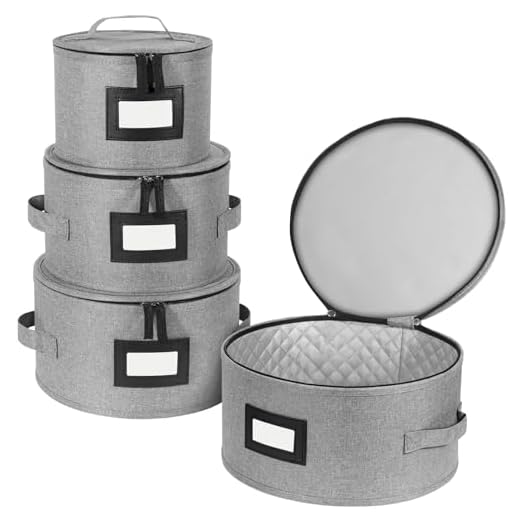 BALEINE China Storage Containers, Sturdy Quilted Wine Glass Storage, Plate Organizer with Carry Handles, Moving Boxes for Dishes, Cups, Mugs and Stemware (Plate, Hard Shell Grey)