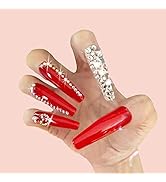 SIXDIAN Red Press on Nails Long with Glitter Diamond Design Bling Long Fake Nails with Nail Glue ...