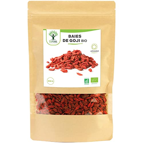 Baies de Goji bio - Bioptimal - Fruit Sec Riche en Vitamines - Energie Antioxydant Perte de Poids - Baie de Goji Sans Sucre ajouté, Sans Soufre - Conditionné en France - Certifié Ecocert - 300 g Cover