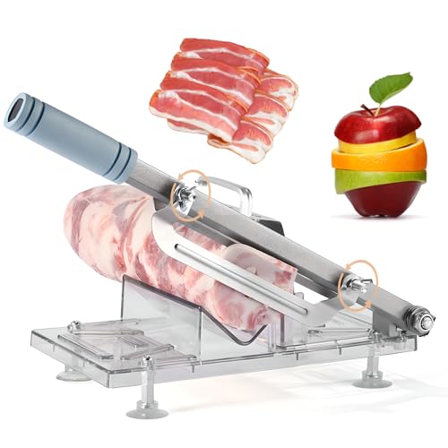 Rebanadora Manual de Carne Congelada, Rebanadora de Carne, Cortadora de Fiambre Frío, Grosor Ajustable de 0,3 a 8 Mm, Longitud de Hoja de 20 Cm (7,9 Pulgadas), Hoja de Acero 3Cr12, Totalmente Lavable