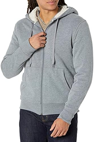 Amazon Essentials Men's Sherpa-Lined Full-Zip Hooded Fleece Sweatshirt, Light Grey Heather, Small
