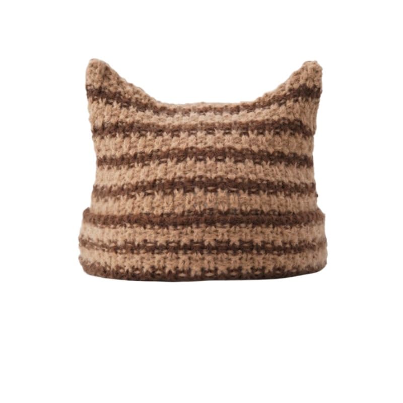 Bonnet tricoté kaki rétro en maille rayée amble et chaud pour l'hiver
