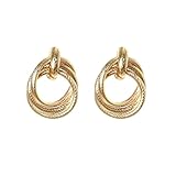 NTLX Aretes gruesos de nudo dorado para mujer, aretes llamativos de múltiples bucles, ligeros, hipoalergénicos y listos para regalar, M, Metal chapado en oro, Sin piedra preciosa