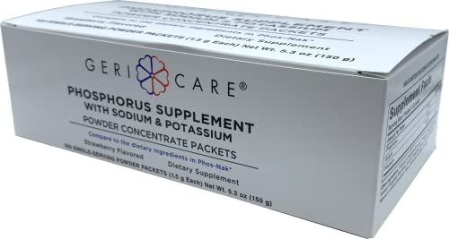 GeriCare Phosphorus Supplement Powder Packets Strawberry Flavor Supports Bone Strength & Energy Metabolism Nerve and Muscle Support Electrolyte Mineral Supplement 1.5g Each Packet (Box of 100)
