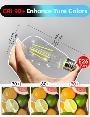 Image of Jensense Edison Bulbs E26 LED Bulb 60 Watt Equivalent, Vintage LED Light Bulbs CRI90+ ST19, Dimmable Clear Light Bulbs (5000K Daylight, 6watt-3 Pack)