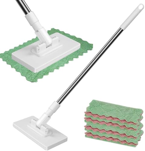 Fregona Antipolvo Desechable, Fregona Antipolvo Desechable con 10 Paños Reutilizables, Mopa Limpiador En Seco Y Húmedo Kit, Mopa Limpieza 2 en 1, Absorción de Agua Eficiente