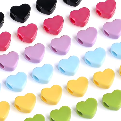 60PCS Mixed Colorful Acrylic Heart Beads Bulk for Jewelry Making Colored Assorted Spacer Bead Keychain Making Craft Beads Cute Hearts Beads DIY for Bracelets Necklace Earring Aesthetic Charms Jewelry