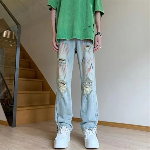 Men Jeans with Holes Straight Trousers Cowboy Pants2