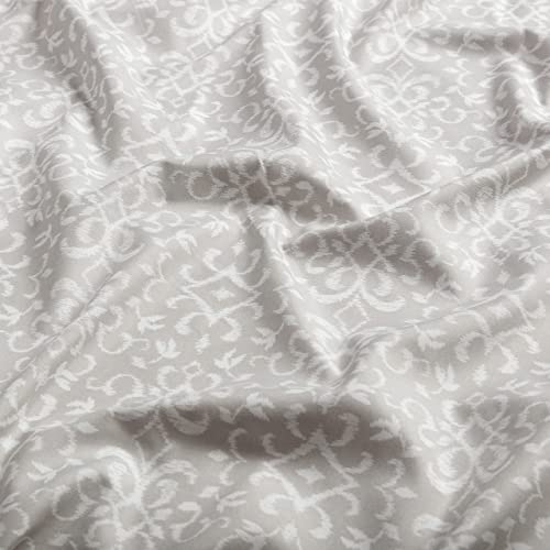Chanasya IKAT-GRAY-KING Premium Damask Ikat Printed Geometric Patterned King Bed Sheet Set 4-Piece - 1 Flat Sheet 1 Fitted Sheet 2 Pillowcases thumb #4