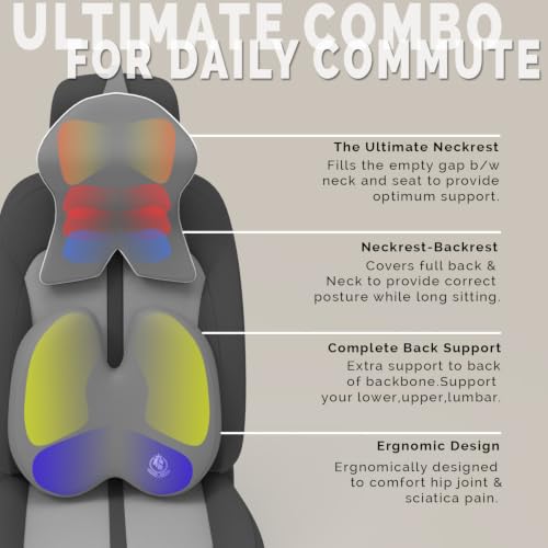 Image of MRRON Large Back Support Neck Rest for Chair & Car Seat, Orthopaedic Lumbar Support Memory Foam Backrest Cushion Designed for Back Pain Relief Pillow for Comfortable Sitting (Grey, Back)