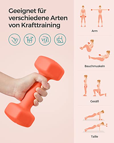 Foto von SONGMICS Kurzhantel 2 Stück 2x3 kg Hanteln Kurzhantel Hexagon Neopren Beschichtung für Krafttraining Fitness Zuhause Orange Papaya SYL906O01