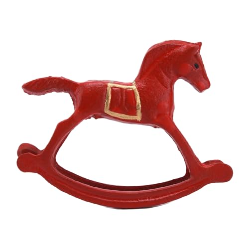 Estatua caballo mecedor de hierro fundido 6.3 pulgadas rojo miniatura 5