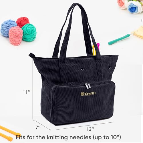 Image of MYBAGZING Large Yarn Tote Organizer - Corduroy Knitting Storage Holder for Yarn, Hooks & Accessories, Portable Craft Carryall for Crocheting Lovers, Mother's Day Gift
