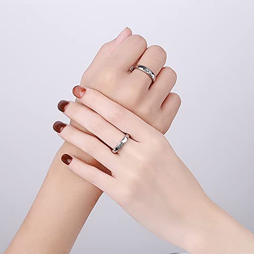 Image of Cartoons Couple Rings for Him and Hear Cute Hand in Hand Sweetheart Love Heart Wedding Engagement Bands Open Statement Ring Eternity Love Promise Ring Anniversary Jewelry Gifts Wife