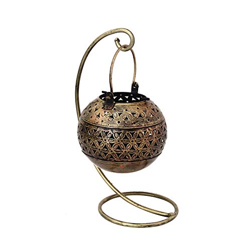 Handicrafts Paradise Antique Cut Work Hanging Tea Light Showpiece Gift Item for Home D&eacute;cor in Wrought Iron - 10 inches