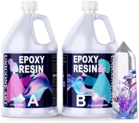 Resin Epoxy for Art - Perfectly Clear - Non-Toxic - Easy Mix 1:1 Ratio - Easy Tint - Crystal Resin for Molds, Coating, Casting, Resin Art, Geodes, River Tables, Resin Jewelry - (1 Gallon)