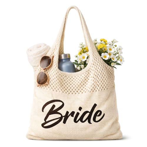 Bolso Tote Personalizado de Crochet para Playa Beige miniatura 1