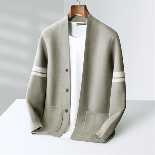 Men's Fashion V-Neck Solid Color Knit Top Casual Stripe Knitwear Cardigan Slim Fit Sweater Coat with Pockets2