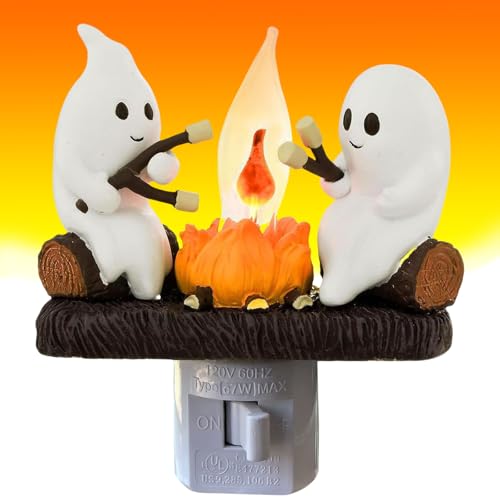 Image of Ghost Campfire Nightlight, 2024 Halloween Spooky Campfire Twinkle Night Lights Ghost Roasted Marshmallow Night Lights,Faux Campfire Night Light Plug into Wall