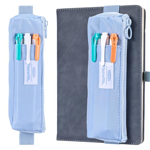 JJUNW estuche para lápices, bolsa para cuaderno, estuche portaplumas portátil con banda elástica ajustable y cremallera, estuche para bolígrafos reutilizable para diario, cuaderno, libros (azul)