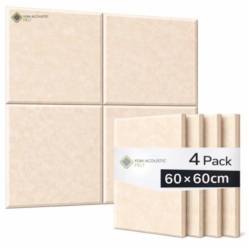 Image of YGM Acoustic Foams Luxury PET Felt Acoustic Self Adhesive Panels, 10 MM Thick, Sound Absorbing Panels for Wall | Room Noise Reducer & Sound Dampening (Beige, 2x2 Foot - 4 Panels)