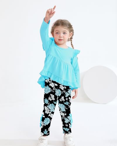 Image of Weebaby Baby Girl Clothes Infant Toddler Girl Clothing Ruffle Shirt High Low Top Floral Allover Pant Little Girls Clothes