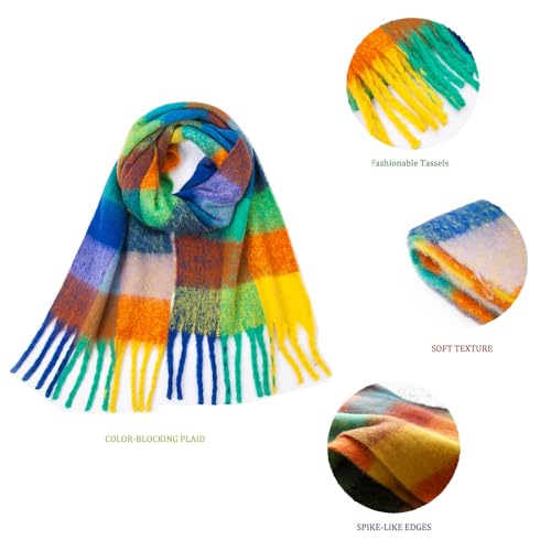 Women Scarf Winter Big Colorful Checked Thick Warm Wrap Scarves Casual Tassel Blanket Scarf Stylish Plaid Design4