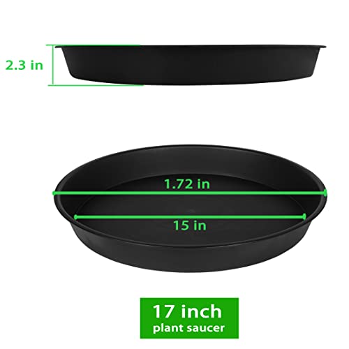 Bleuhome 4 Pack Of 16 17 Inch Plant Saucer (15 Inch Base), 2.3" Depth, Heavy Duty Deep Plant Trays For Pots, Plastic Plant Saucers For Indoors, Bird Bath Bowls, Drip Trays For Planter (17", Black) #TOP6