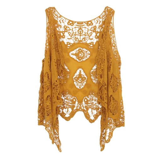 Image of JASTIE Women Open Stitch Cardigan Boho Sleeveless Hippie Summer Hollow Out Solid Crochet Vest
