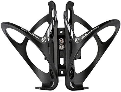 VeloChampion Double Water Bottle Cage Mount Holder. For Cycling Triathlon or Time Trial Bikes. Alloy Black (Premium Mount + Cages)