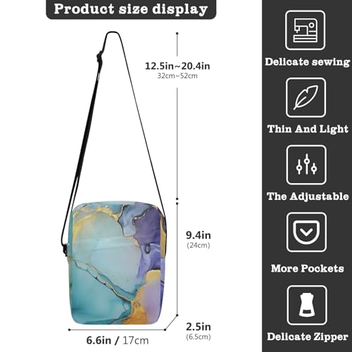 Crossbody Bag Green Purple Gold Marble Messenger Bag for Women Men Purse Shoulder Bag Satchel Bag with Adjustable Strap 214A48073