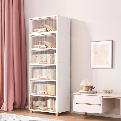 Image of BAMEOS ๐ ๐๐๐๐๐ Foldable Plastic Storage Cabinet with Transparent Flip Doors | Multipurpose Clothes Organizer Almirah Wardrobe for Clothes, Kitchen Cupboard | Plastic Storage Box - Beige